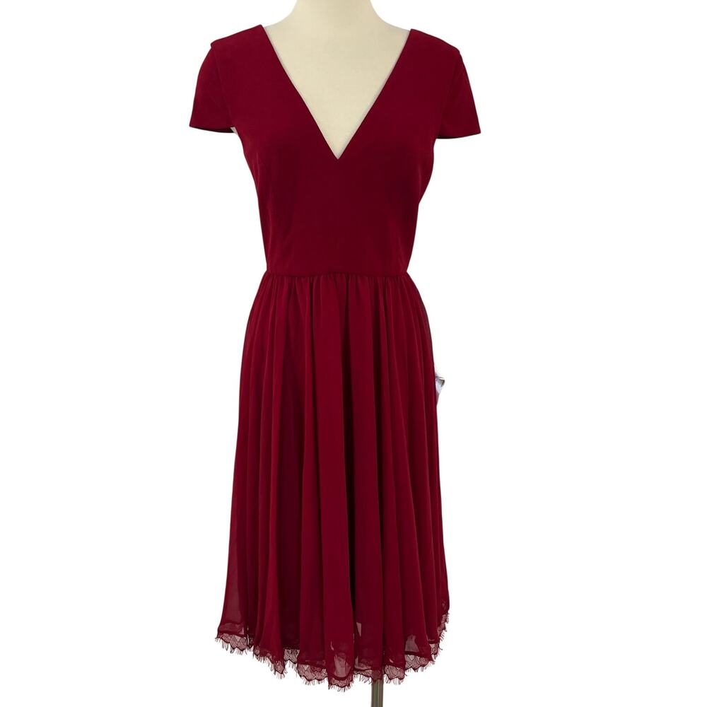 Dress The Population Corey Dress Chiffon Skirt in Garnet Red | Large NWT